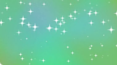 Parıldayan beyaz yıldız parçacıklarını içeren soyut bir video dingin yeşil bir gradyan üzerinde yavaşça hareket ediyor. Kutlamalar, tatiller ya da fantezi temalar için mükemmel.