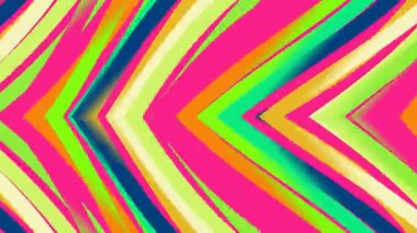 Pembe, yeşil ve sarı gibi parlak neon renkli soyut sembol çizgilerinin kusursuz bir döngü animasyonu. Bu enerjik V şekilli desen dinamik ve psikedelik bir görsel etki yaratır..