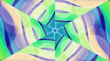 Dönen yeşil, mavi ve mor renkli kaleydoskopik yıldız desenli renksiz bir döngü..