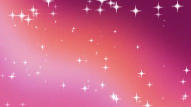 Yumuşak ve renkli pembe, turuncu ve morumsu arkaplanda yüzen pırıl pırıl ve parıldayan yıldız parçacıklarının kusursuz bir döngüsü..
