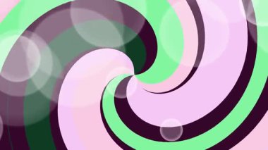 Pastel yeşil, pembe ve koyu mor renkli hipnotik bir spiralin kusursuz döngüsü..