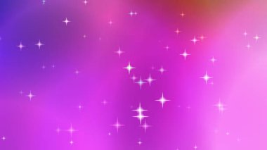 Işıldayan yıldızların büyüleyici döngüsü ve parlak parçacıklar yumuşak, renkli, bulanık arkaplan pembe, mor ve morumsu renklere karşı nazikçe yüzüyorlar..