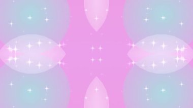 Pembe ve mor gibi yumuşak pastel renkler içeren kusursuz bir döngü animasyonu. Soyut geometrik şekiller ve parıldayan parıltılar rüya gibi ve nazik bir arka plan yaratır..