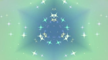 Yeşil ve mavi tonlarında ışıldayan yıldızların kaleydoskopunun yer aldığı büyüleyici soyut bir arka plan dinamik ve ruhani bir görsel deneyim yaratır..