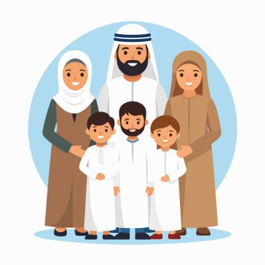 Arap Ailesi 'nin portresi, geleneksel elbise ve tebessümlerle bir arada duran farklı bir Arap ailesini gösteriyor.