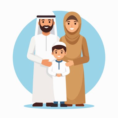 Kültürel birliğin altını çizen geleneksel elbiseli bir baba ve çocuğun aile portresi