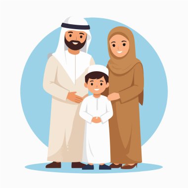 Aile birliği, geleneksel elbiseli bir baba ve çocukla resmedilmiş.