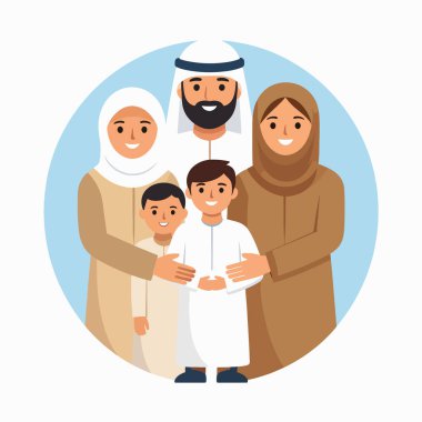 Aile grubu birlik ve kültür mirasını sergilemek için bir çember oluşturdu.