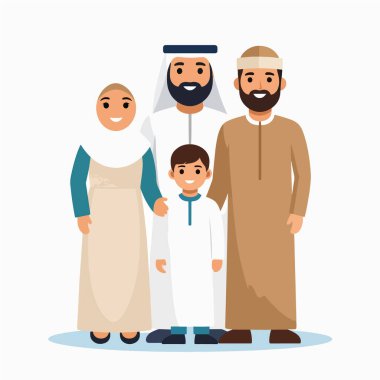 Aile çizelgesinde Arap bir anne ve çocuğun geleneksel elbiseleriyle birlikte gülümsediği resmedilmiş.