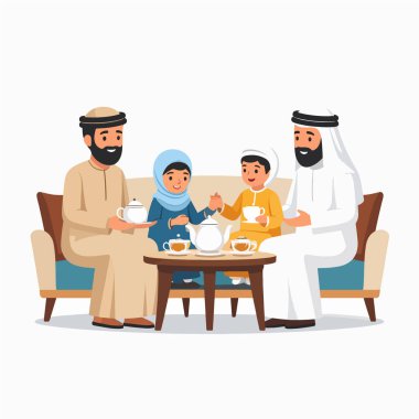 Aile bir masanın etrafında toplanır, sıcak bir oturma odasında çay saatinin keyfini çıkarırlar.