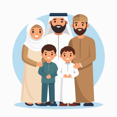 Geleneksel giysiler içinde sıcak bir grup resmi için aile toplanıyor.