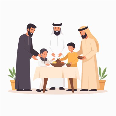 Aile üyeleri bir masada toplanıp aile toplantısı sırasında sıcak bir yemek yiyorlar.