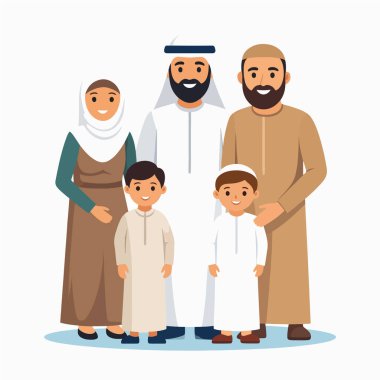 Geleneksel giysiler içindeki insanlar birlik içinde olduklarını ifade eden temiz bir illüstrasyonla bir arada duruyorlar.