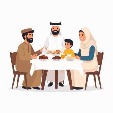 Aile grubu, aile ve çocuk ile masada sıcak bir akşam yemeği yer.