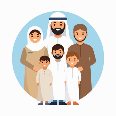 Aile portresi, geleneksel giysiler içindeki farklı bir Arap grubunun daire şeklinde bir arada durduğunu gösteriyor.