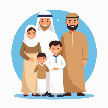 Arap ailesi, geleneksel elbise içinde, sıcak aile bağları ve kültürel mirası sergileyen ebedi bir portre için toplandı.