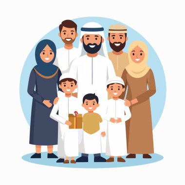 Aile, Müslüman aile portresini geleneksel elbiseyle birlikte sıcak bir anı paylaşarak resmetti.