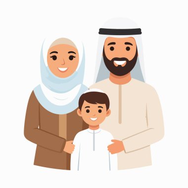 Aile portresi gülümseyen bir Arap ailesini uyum içinde gösteriyor.