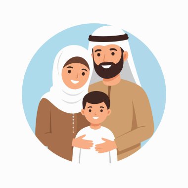 Aile çizelgesine göre gülümseyen bir anne baba ve çocuk dairesel mavi bir arka planda.