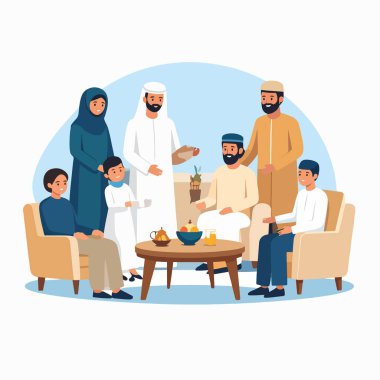 Aile evde toplanıyor, küçük bir masanın etrafında çay ve tabakları paylaşıyorlar.