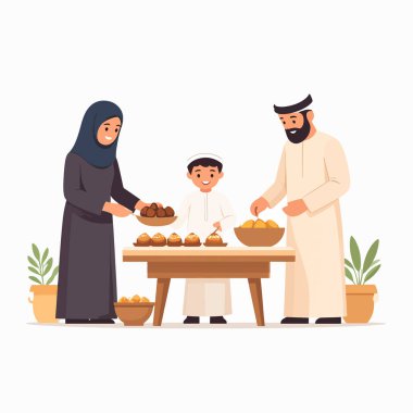Arap ailesi sıcak bir ev ortamında hamur işleri masasının etrafında toplanıyor.