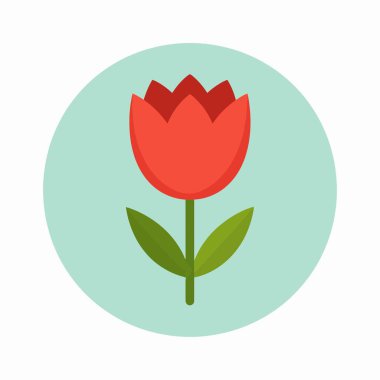 Lale kırmızısı illüstrasyon yumuşak bir gök mavisi dairesel arkaplanda oturur