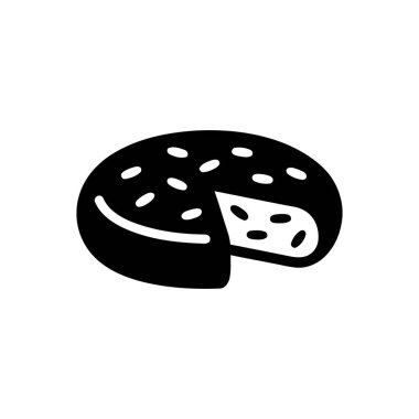 Peynir tekeri simgesi yiyecek markası için uygun koyu siyah beyaz bir illüstrasyon