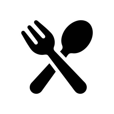Çatal ve kaşık ikonu silueti mutfak aletlerini basit kalın bir işaretle taşır
