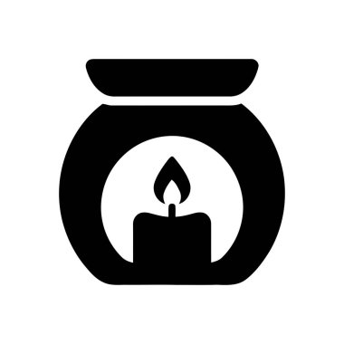 Yuvarlak bir tutacaktaki mum ikonu, sıcaklığın ve sakinliğin basit bir modern sembolünü tasvir eder.