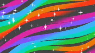 Karanlık arka planda parlak yıldızlı canlı gökkuşağı dalgaları
