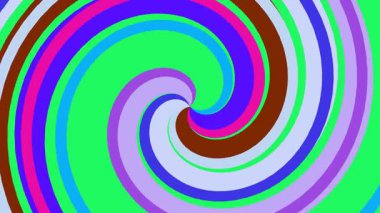 Parlak yeşil arkaplan ile merkezi bir noktada dönen renkli spiral desen