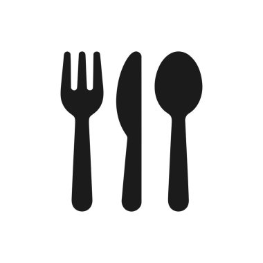 Çatal bıçak kaşığı içeren çatal bıçaklı siluet seti yemek tasarımı ya da mutfak teması için beyaz arka planda düzenlenmiştir.