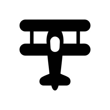 Havacılık temaları ve grafik tasarım projeleri için en az tasarıma sahip çift düzlemli siluet simgesi siyah ve beyaz vektör biçimi