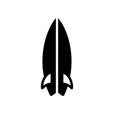 Sade beyaz arka planda sörf tahtası silueti. Kıyı eğlencesi ve su sporlarını cesur bir şekilde temsil ediyor.