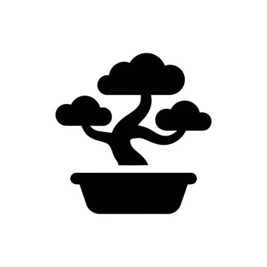 Bonsai ağacı tasarım için mükemmel beyaz bir arkaplana karşı minimalist siyah bir siluet olarak tasvir edilmiştir.