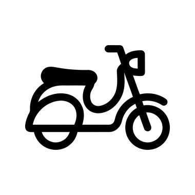 Kentsel seyahat ve teslimat kavramlarını tasvir etmek için kusursuz beyaz arkaplan üzerinde iki tekerlekli bir aracın Scooter grafik simgesi