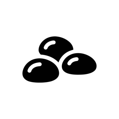 Fasulye kümesi simgesi beyaz arkaplan üzerinde üç pürüzsüz siyah bakla gösterir simgeler ve markalaşma için ideal