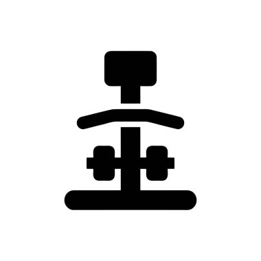 Spor aletleri silueti temiz beyaz arka planda bir bank ve dambıllar gösteriyor.