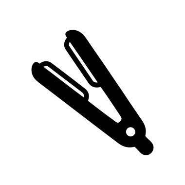 Saç düzleştirici silueti, tek renk kompozisyonda düz bir demir ikon olarak gösterilir. Temiz grafik tarzında tasvir edilmiş saç güzelliği aracı