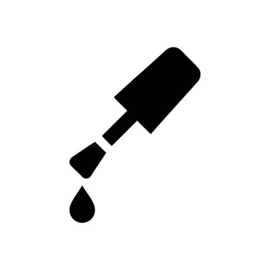 Çivi cilası fırçası damlayan sıvı damlasıyla minimalist siyah bir siluet simgesi olarak gösterilmiştir. Bu tasarım güzellik ve manikürü temsil eder.