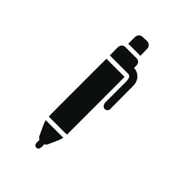 Kalem simgesi, ofis okulu ve yaratıcı görevler için kullanılan bir yazma aracını gösteren basit bir siyah grafiktir.