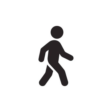 Yürüyen insan silueti grafiği temiz beyaz bir arkaplanda izole edilmiş hareket ve yaya aktivitesini tasvir ediyor