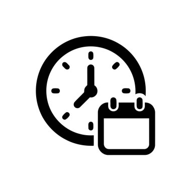 Zamanlama atamalarını ve planlama kavramlarını resmetmek için ideal bir takvim yanında bir saat içeren zaman yönetimi simgesi