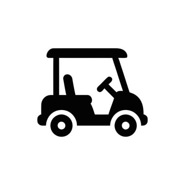 Spor ve boş zaman aktiviteleri için elektrikli bir aracın siyah siluetini içeren golf arabası simgesi