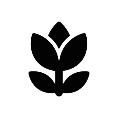 Tomurcuklanan bir çiçeği gösteren siyah siluet simgesi ve doğayı ve büyümeyi temsil eden basit grafik tasarımı bırakır