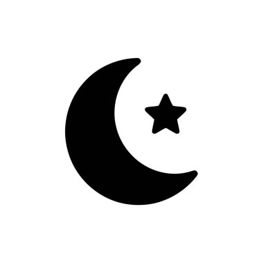 Ay ve yıldız sembolü İslam 'ı simgeliyor siyah bir siluet tasarımı ile.