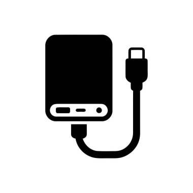 Taşınabilir sabit disk aygıtı veya güç bankası temel bağlantıyı gösteren kısa bir veri kablosu ile bağlandı