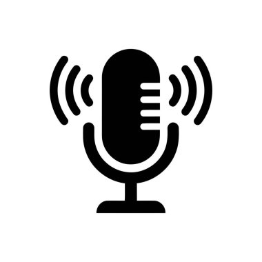 Mikrofon simgesi beyaz bir arkaplanda canlı yayın ve podcast 'i temsil ediyor