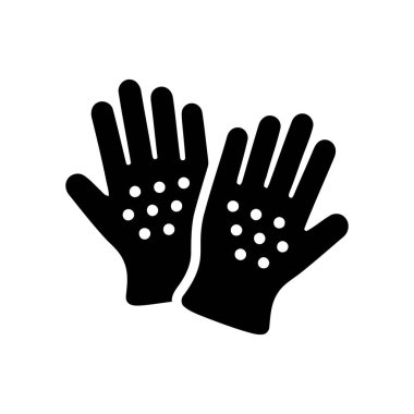 Siyah bir siluet ikonunda nokta olan eldivenler endüstriyel ve iç güvenlik iş kıyafetleri için el korumasını temsil ediyor