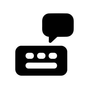 İleti iletişim simgesi, bir metin girdi kutusunun üzerinde daktilo göstergesi olan bir konuşma baloncuğu içerir